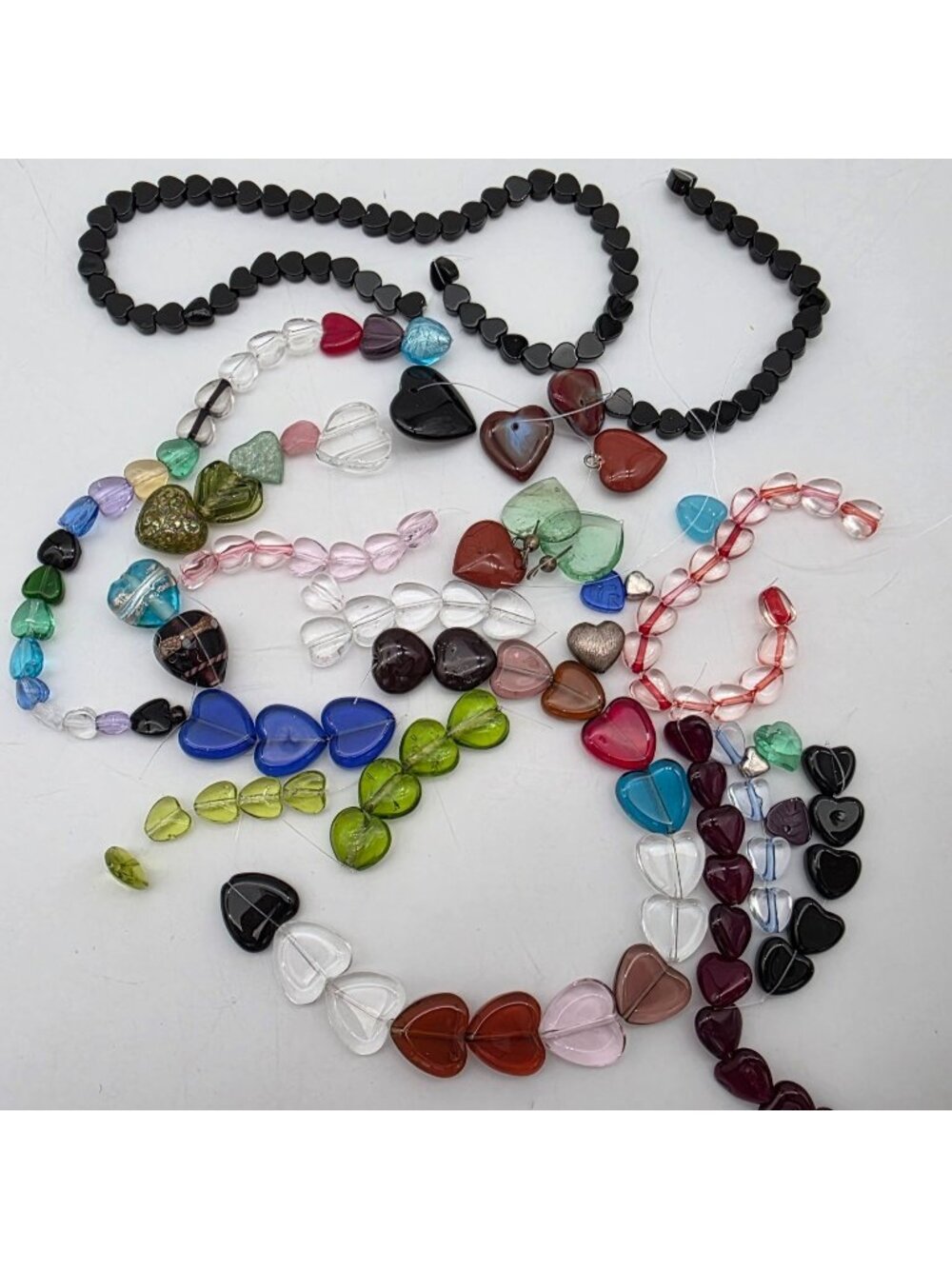 Mixed Glass Heart Beads Jewelry Making & Crafting Various Colors & Sizes